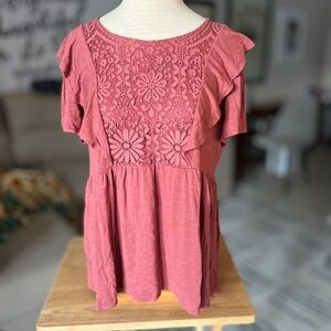 Knox Rose Large Mauve Lace Ruffle Sleeve Y2K Cottagecore
